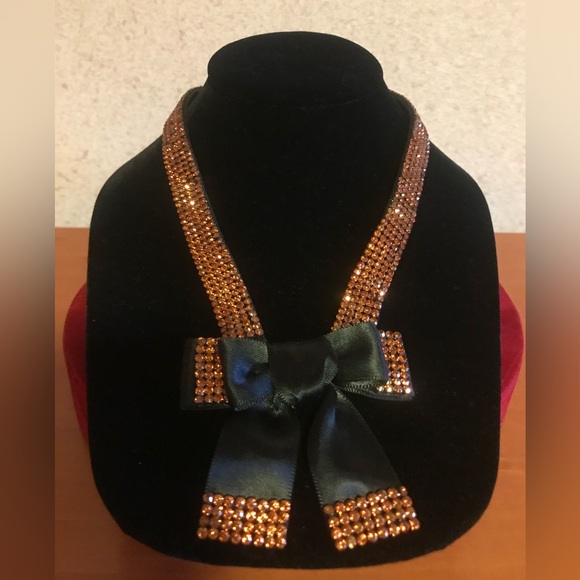 Alzerina Paris Nee York Jewelry - Alzerina Hand Made Black Satin Bowtie Necklace with Copper Crystals.